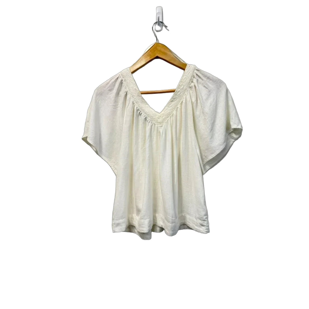 LOFT Ivory Lace Trim V-Neck Peasant Blouse XS