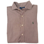 Men's checkered Polo By Ralph Lauren dress shirt in white and burgundy size M