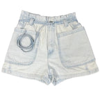 Zara Light Wash Denim Paper Bag Shorts with Belt