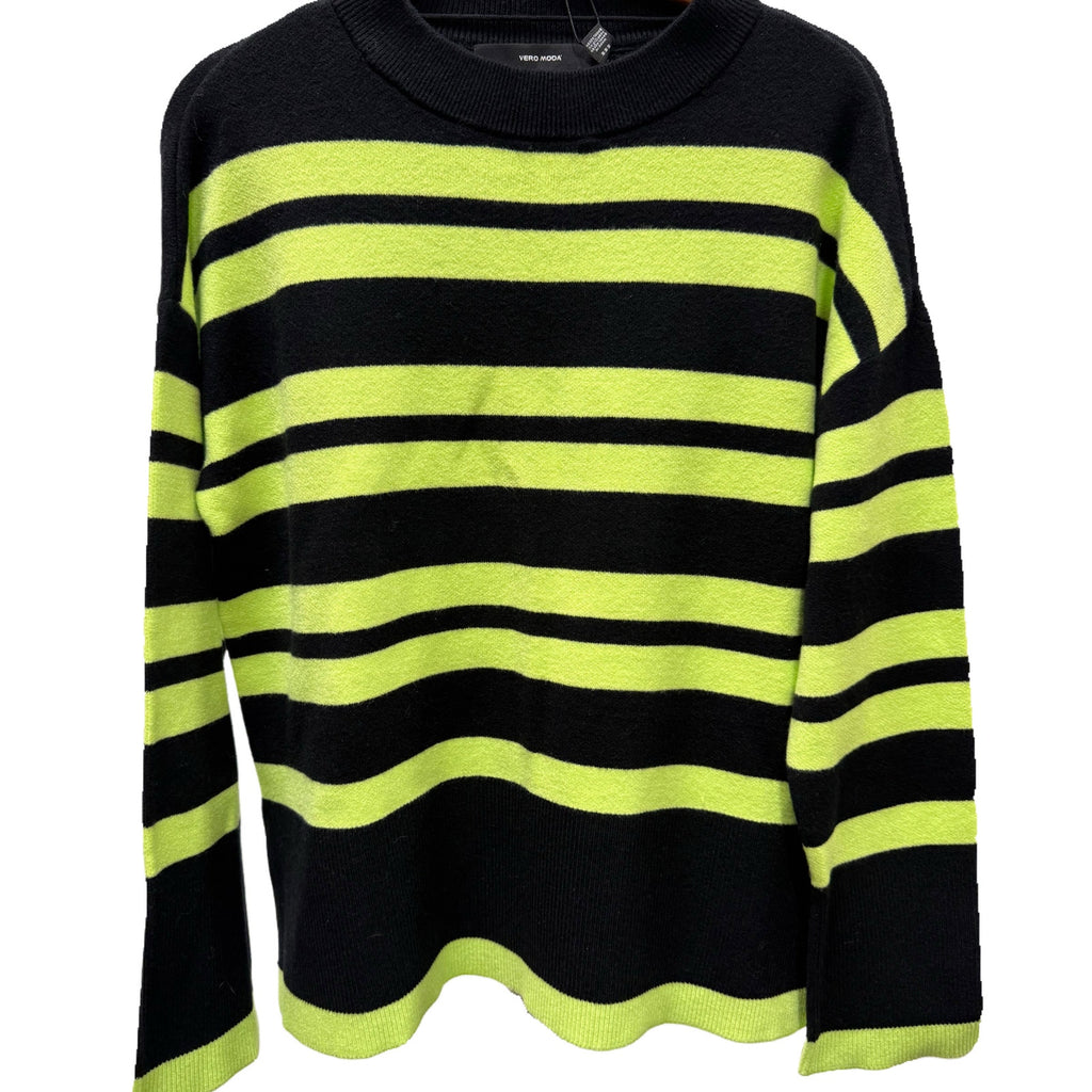 NEW- Vero Moda Black & Neon Green Striped Sweater