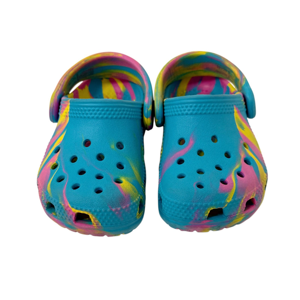 Crocs Classic Tie-Dye Clogs Toddler Size 6 Blue Pink Yellow Swirl Slip-On Shoes