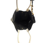 Escape Striped Woven Straw Tote Bag Black White