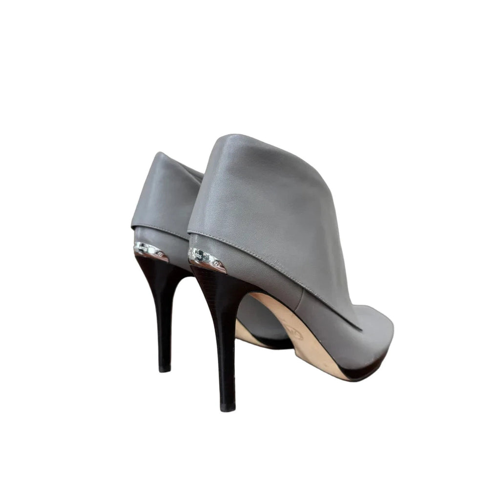 Michael Kors Gray Leather Peep-Toe Stiletto Ankle Booties