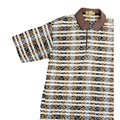 Floral Stripe Patterned Short Sleeve Polo Shirt Brown