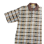 Floral Stripe Patterned Short Sleeve Polo Shirt Brown