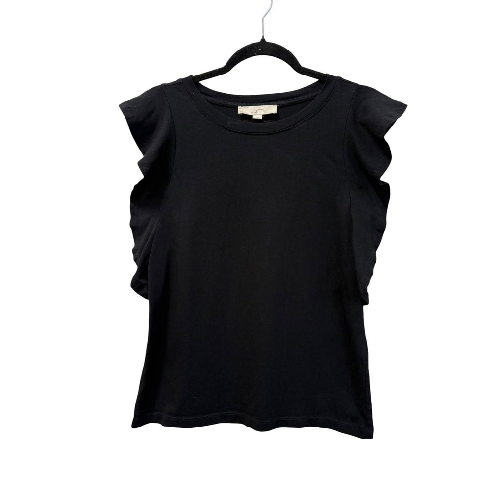LOFT Ruffle Sleeve Black Top Size S