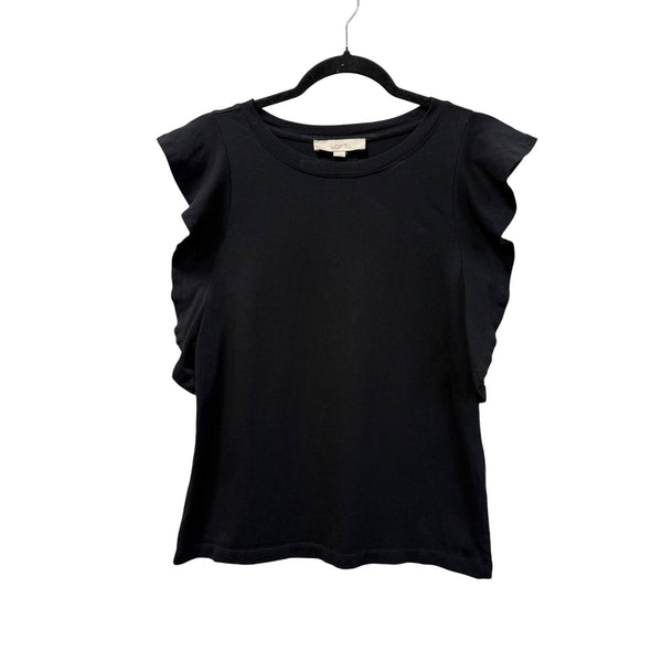LOFT Ruffle Sleeve Black Top Size S