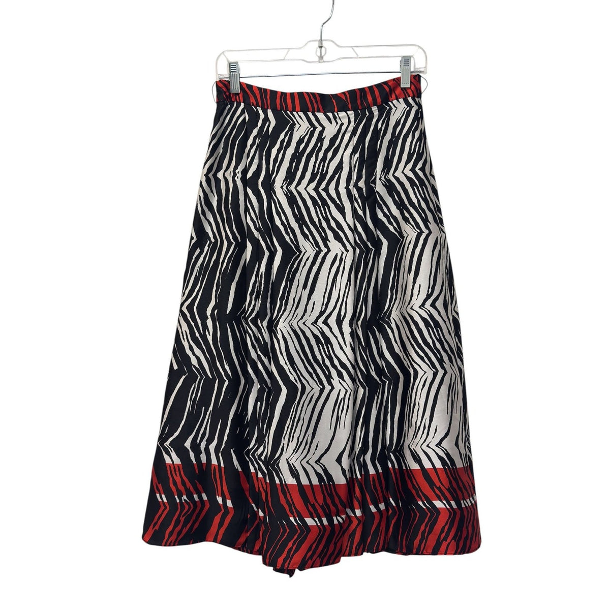 Zebra Print Pleated Midi Skirt Black White Red Zara
