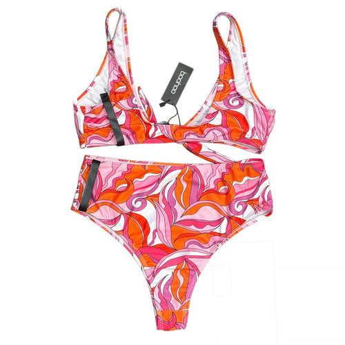 Boohoo Pink Abstract Knot Front High Leg Bikini Set