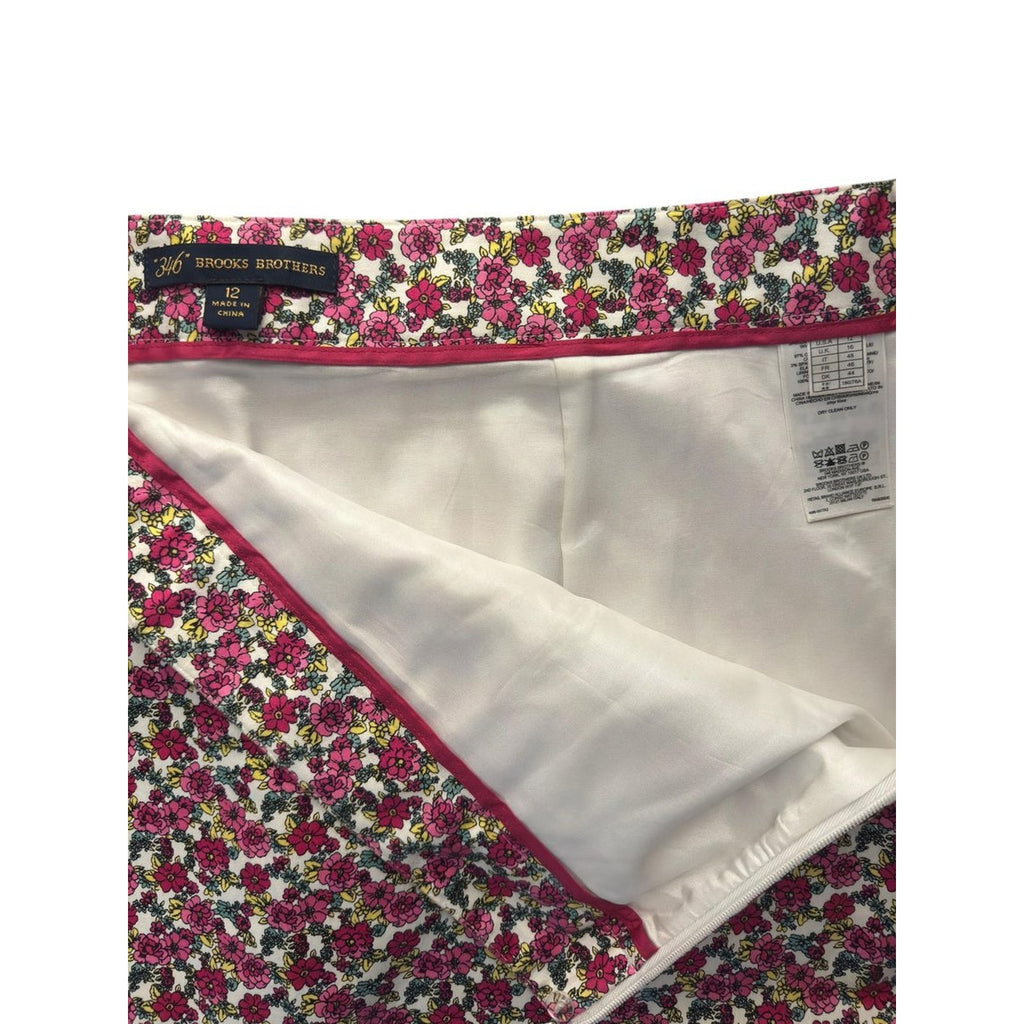 Brooks Brothers Ditsy Floral Linen Blend Pencil Skirt White