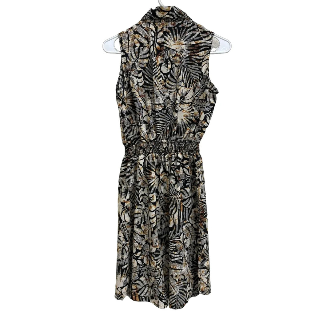 Millenium Tropical Leaf Print Sleeveless Shirt Dress