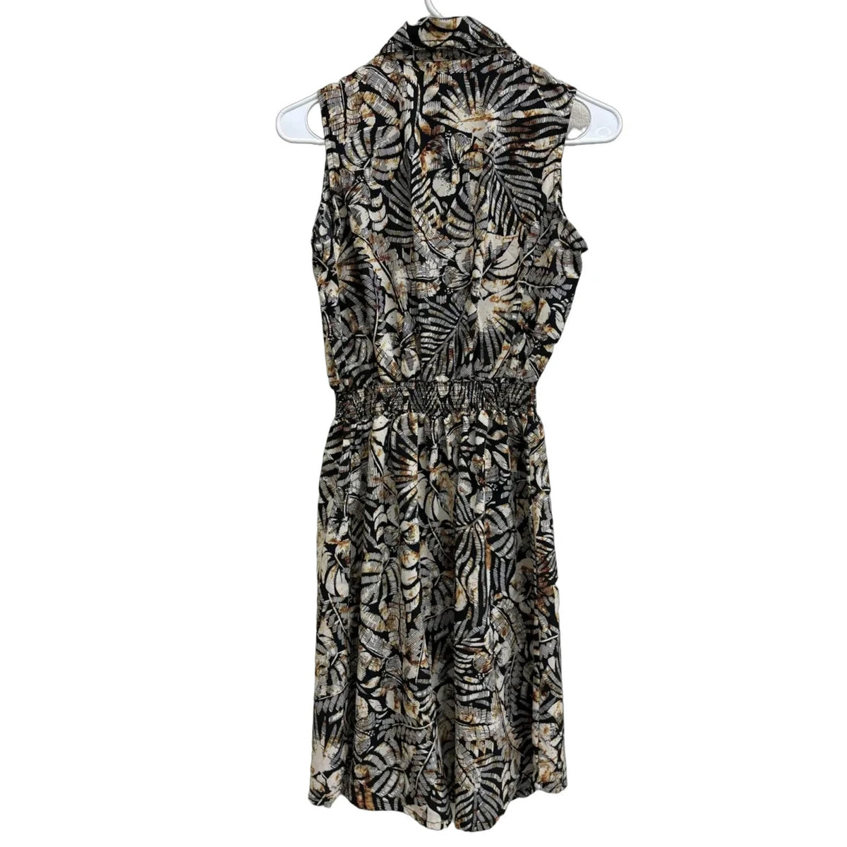 Millenium Tropical Leaf Print Sleeveless Shirt Dress