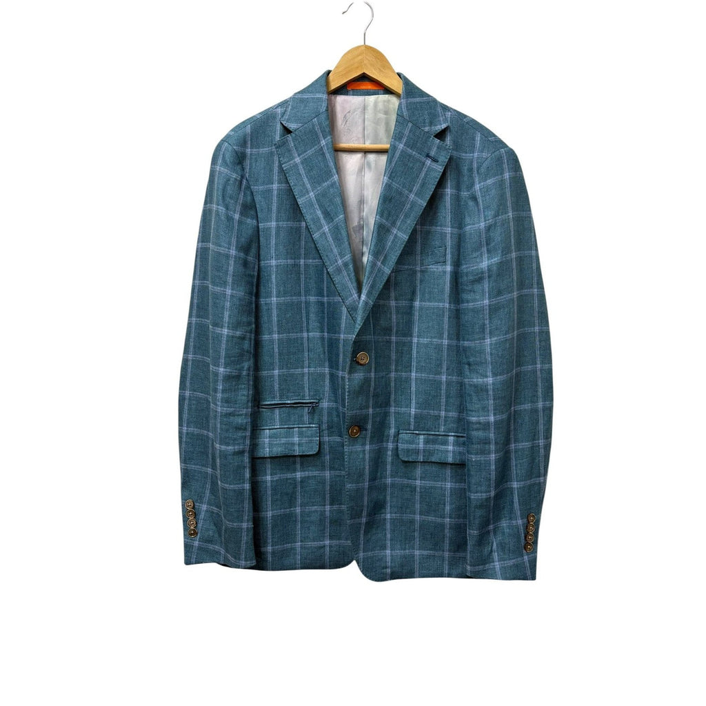100% Linen Windowpane Check Sport Coat Size 40R