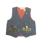 Casual Corner Denim Gingham Embroidered Garden Vest