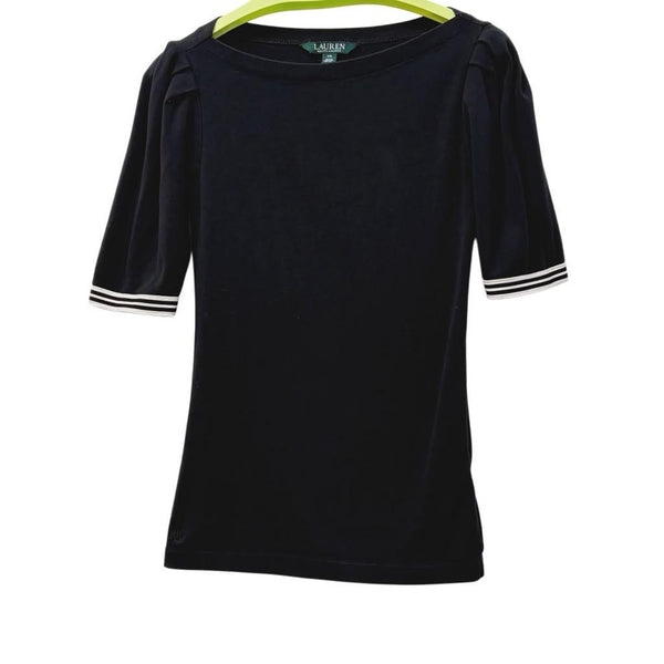 Ralph Lauren Boat Neck Puff Sleeve Top Black XS