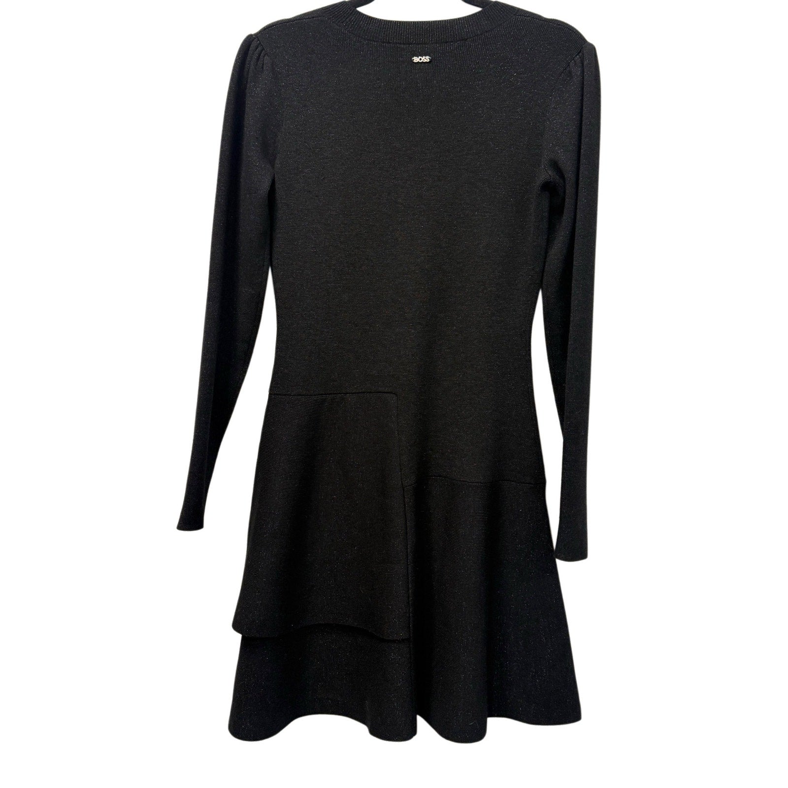 BOSS Black Sweater Dress Size S Long Sleeve Knit Fit and Flare Elegant Dress