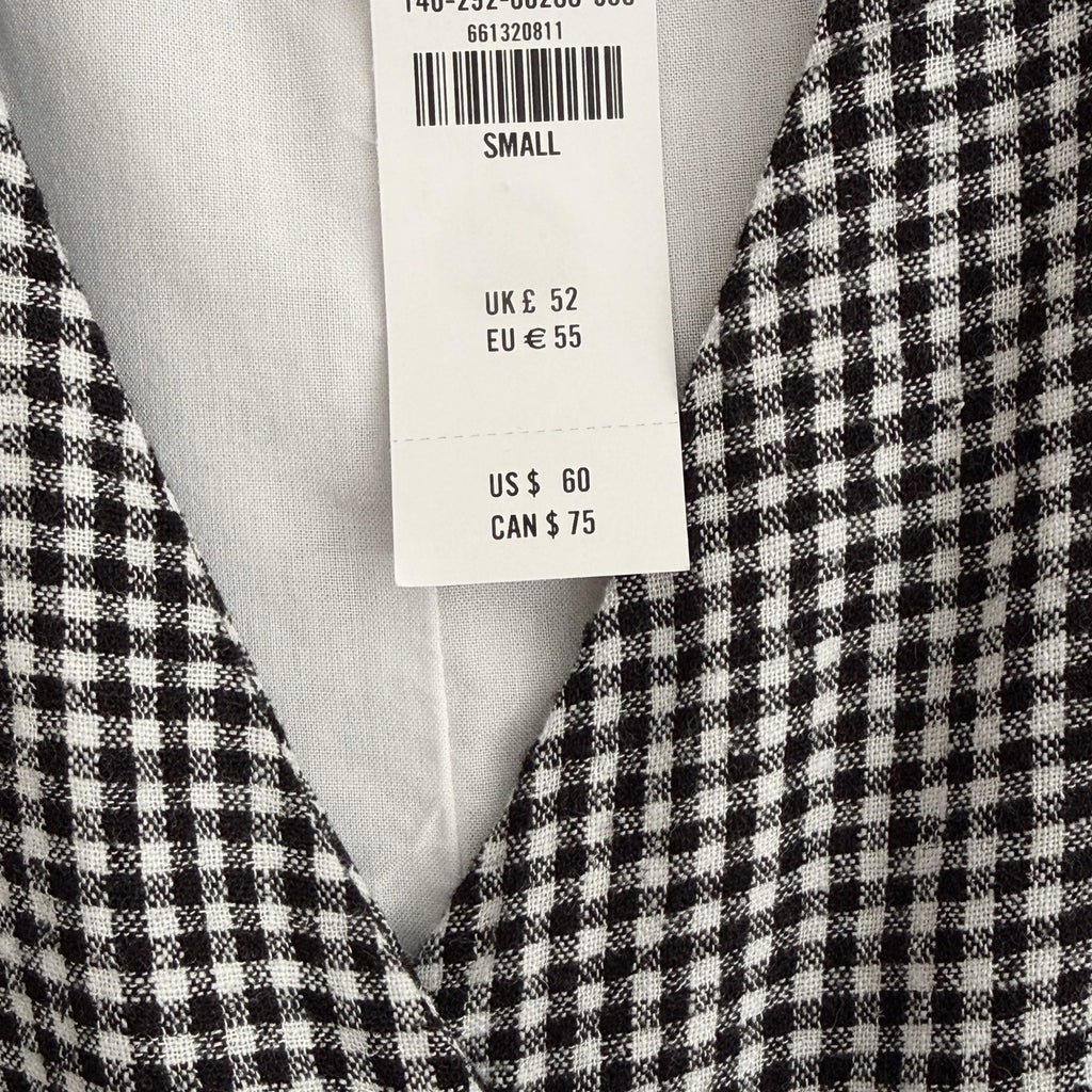 NWT Abercrombie & Fitch Black White Gingham Linen Blend Sleeveless Vest Blouse S