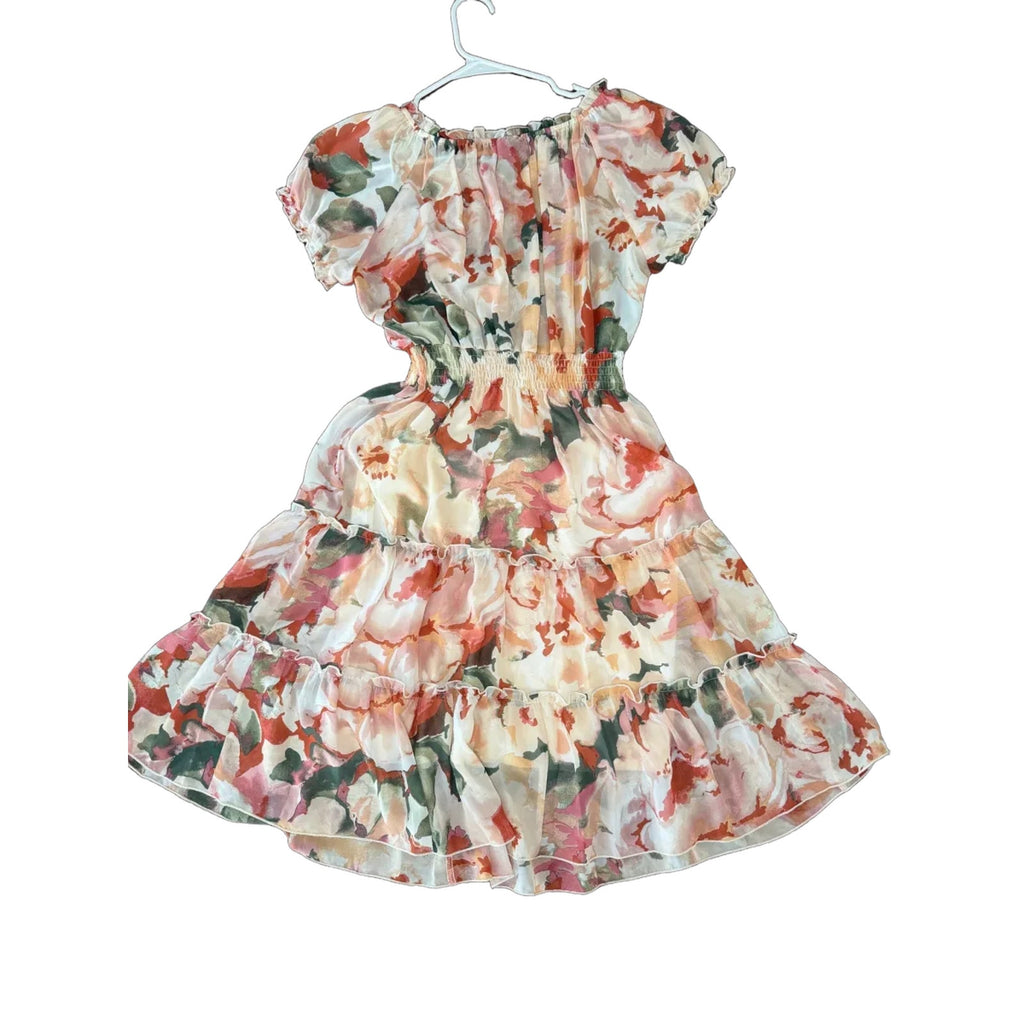 Kate and Lily Floral Chiffon Off-Shoulder Mini Dress