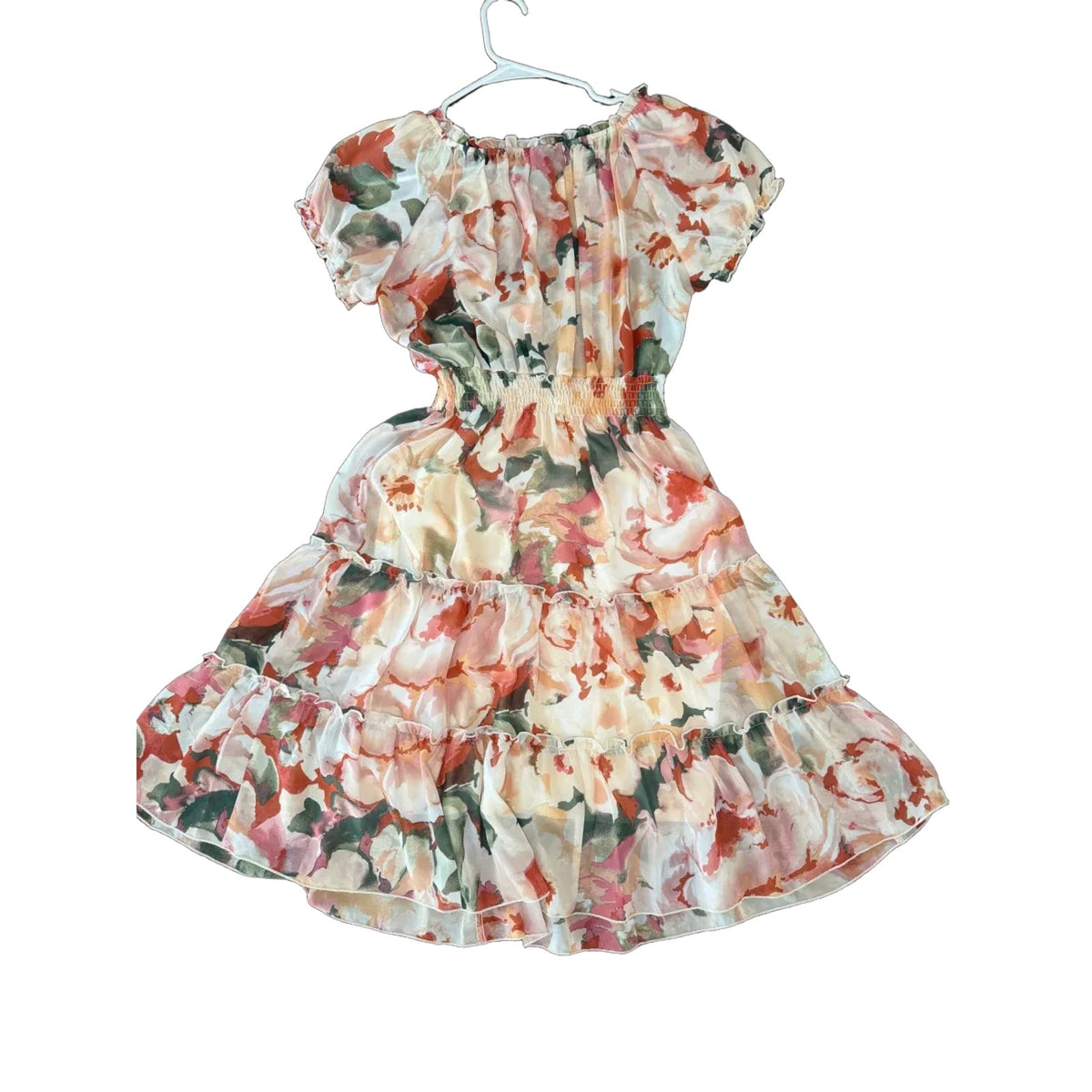 Kate and Lily Floral Chiffon Off-Shoulder Mini Dress