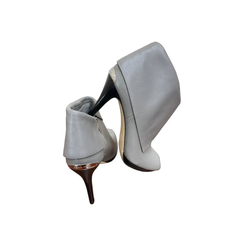 Michael Kors Gray Leather Peep-Toe Stiletto Ankle Booties