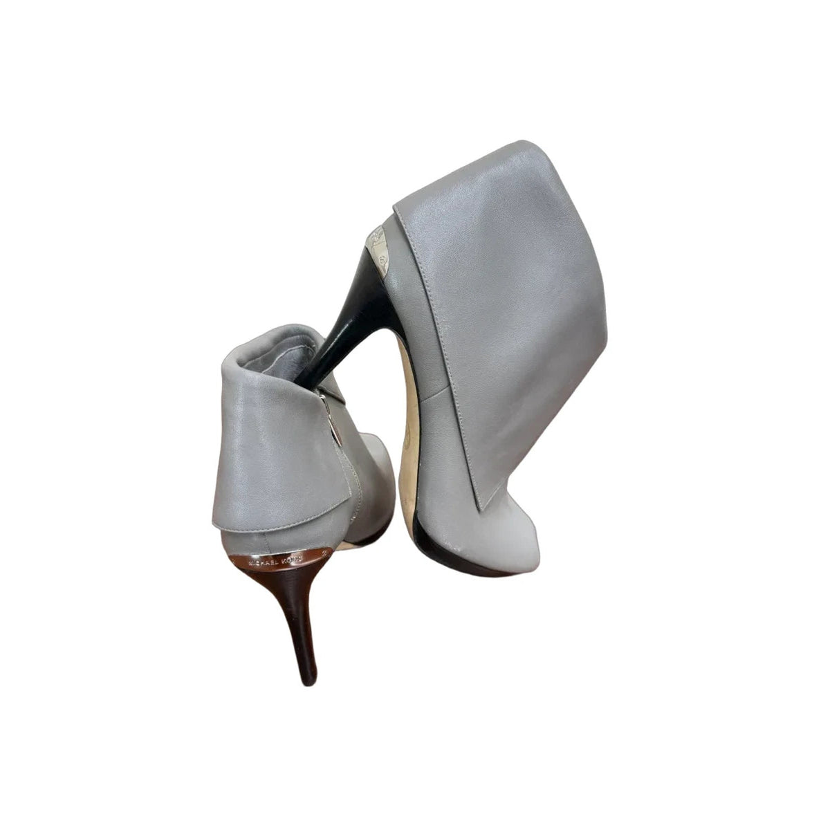 Michael Kors Gray Leather Peep-Toe Stiletto Ankle Booties