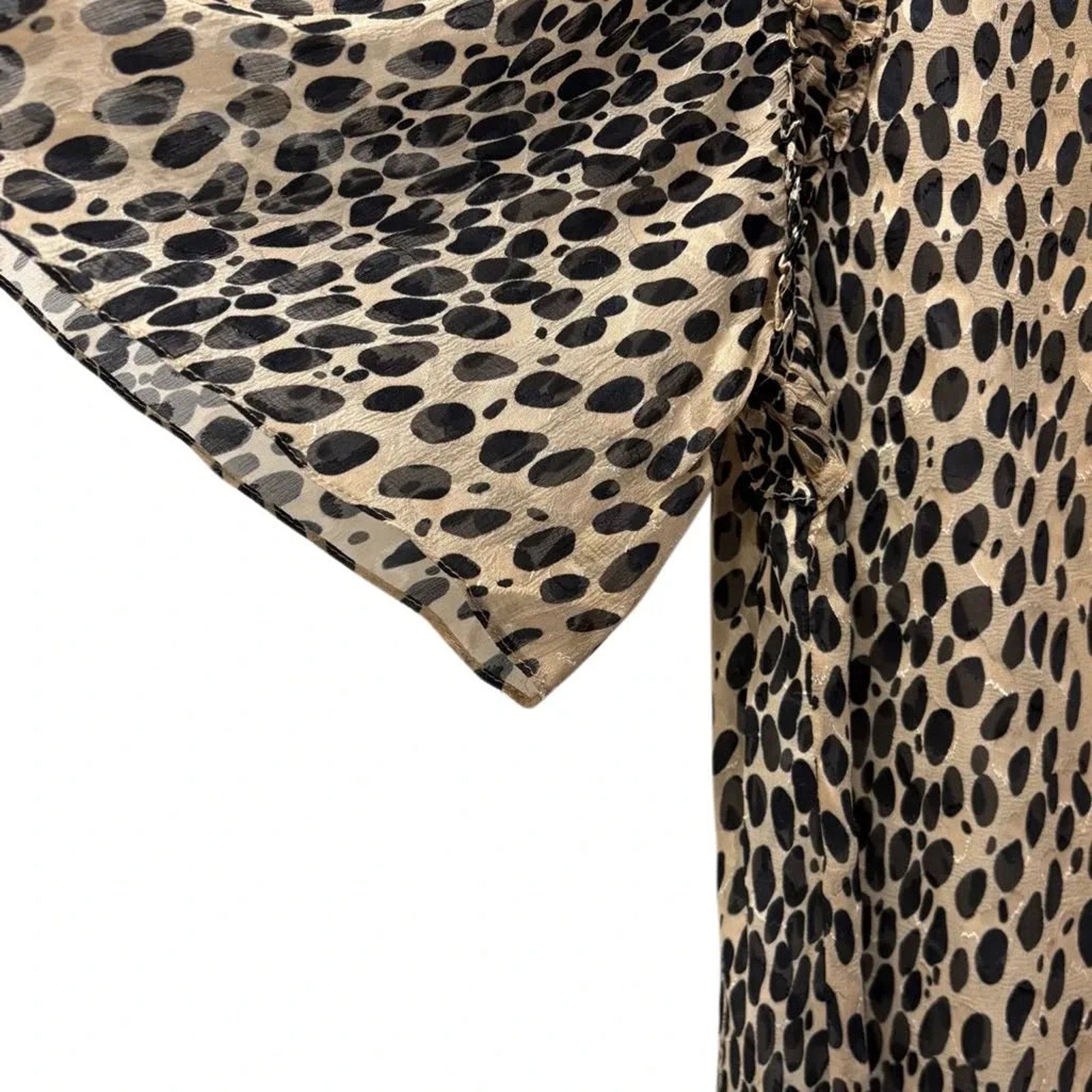 Rebecca Taylor Animal Print Ruffle Blouse Beige Black