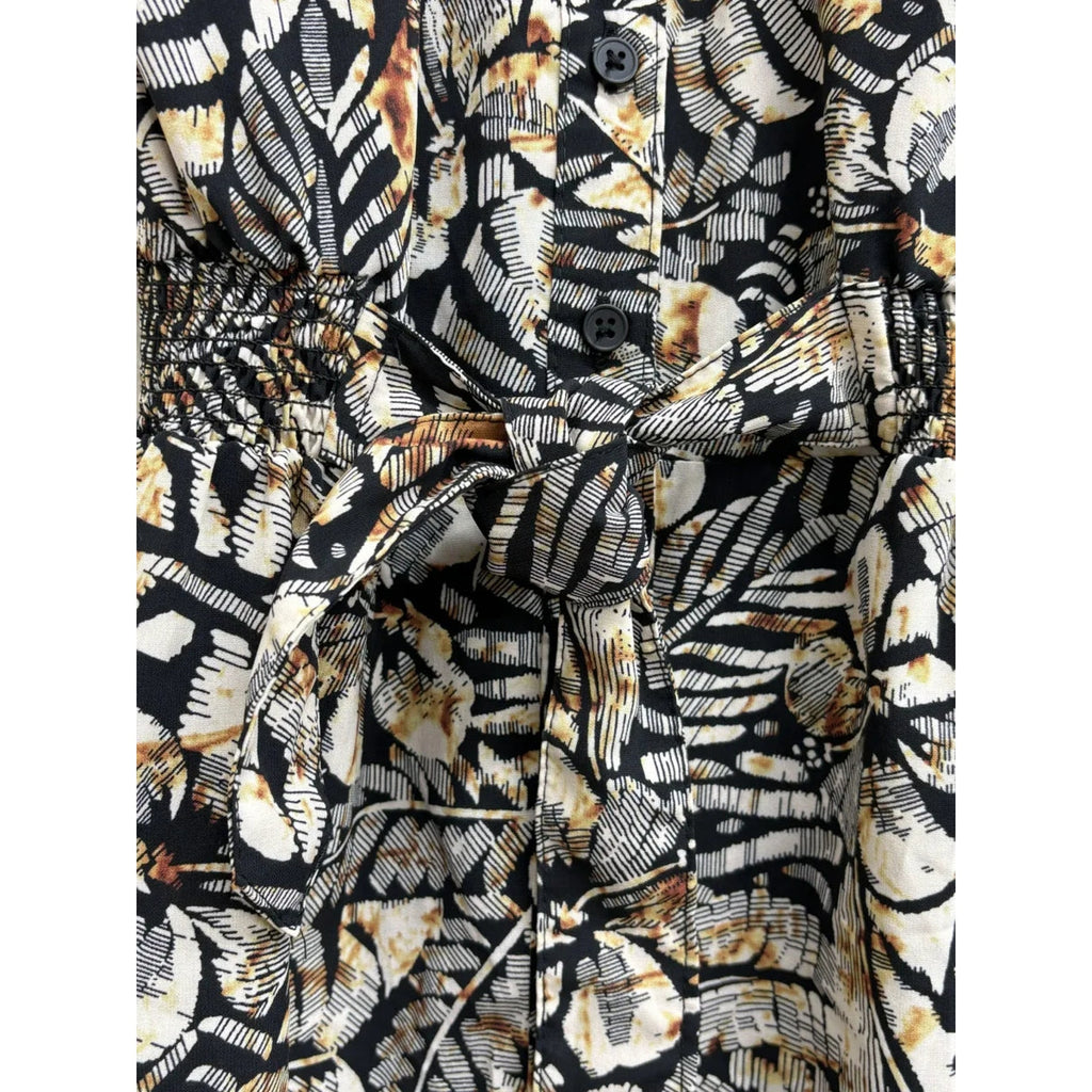 Millenium Tropical Leaf Print Sleeveless Shirt Dress