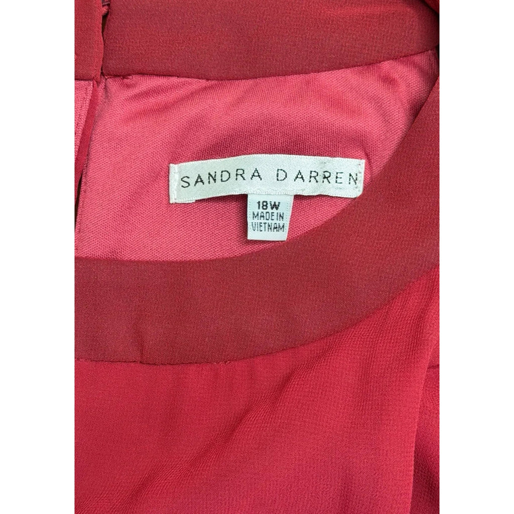Sandra Darren Burgundy Red Pleated Halter Midi Dress
