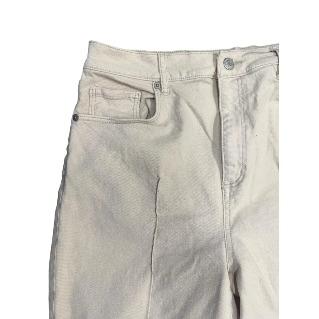 Cream Wide-Leg Denim Jeans Paneled Seams