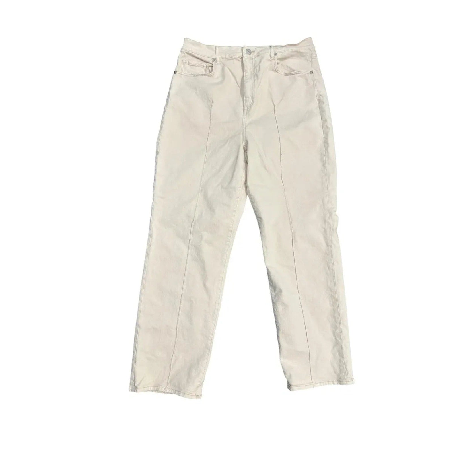 Cream Wide-Leg Denim Jeans Paneled Seams