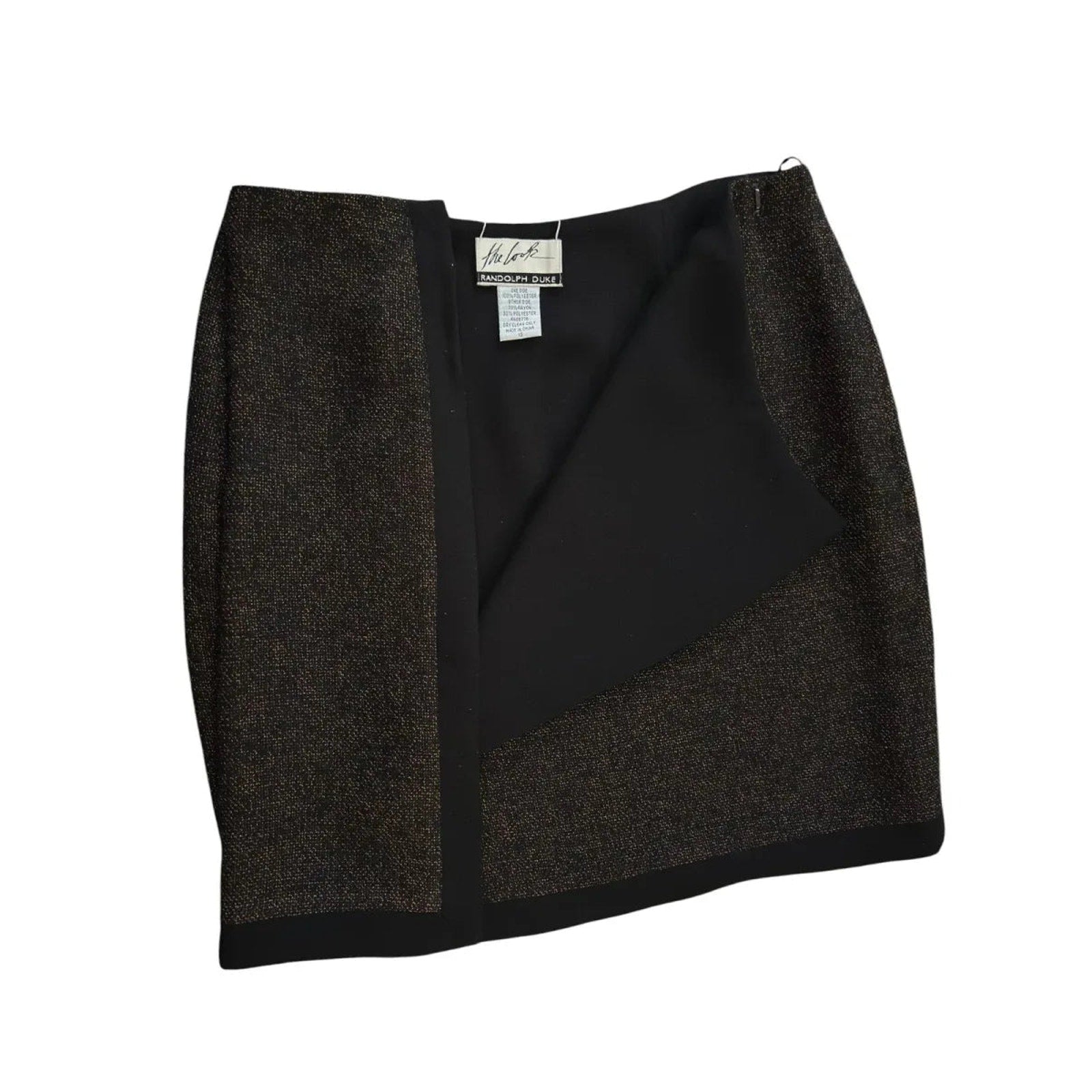 Randolph Duke Metallic Tweed Wrap Mini Skirt Black Gold