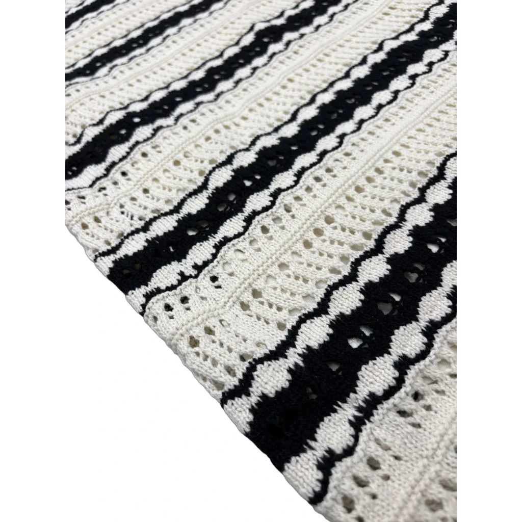 Cream & Black Striped Crochet Knit Midi Skirt M