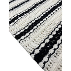 Cream & Black Striped Crochet Knit Midi Skirt M