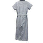 French Paris Striped Wide Leg Jumpsuit Belted Blue White Size S