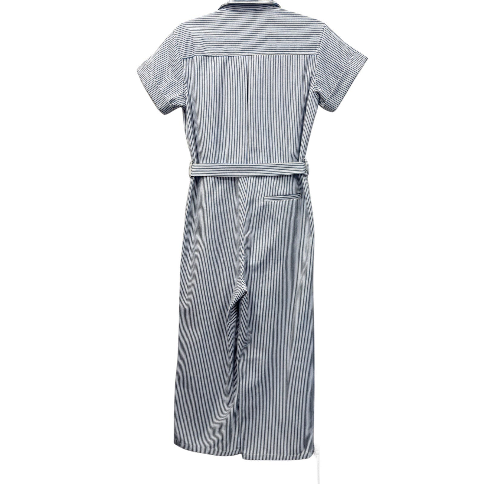 French Paris Striped Wide Leg Jumpsuit Belted Blue White Size S