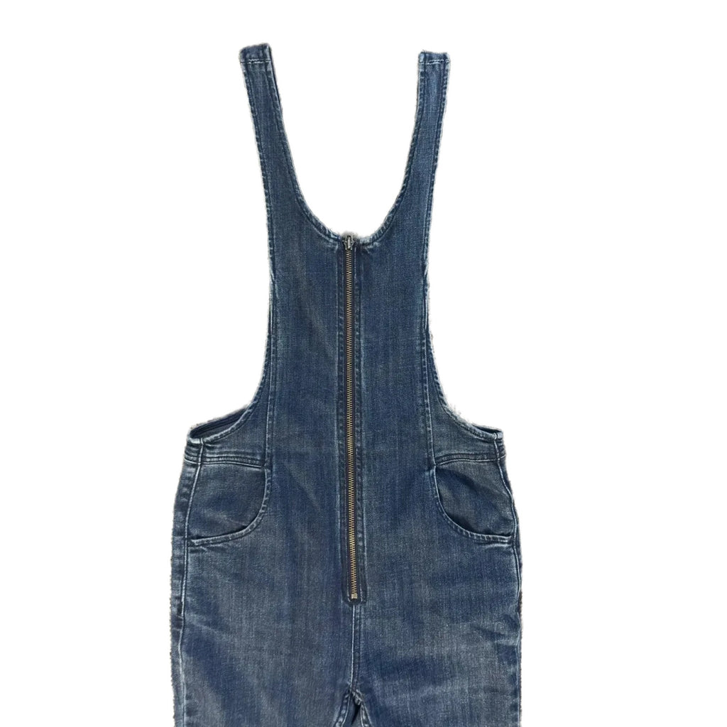 Free People Blue Denim Skinny Overalls Jumpsuit