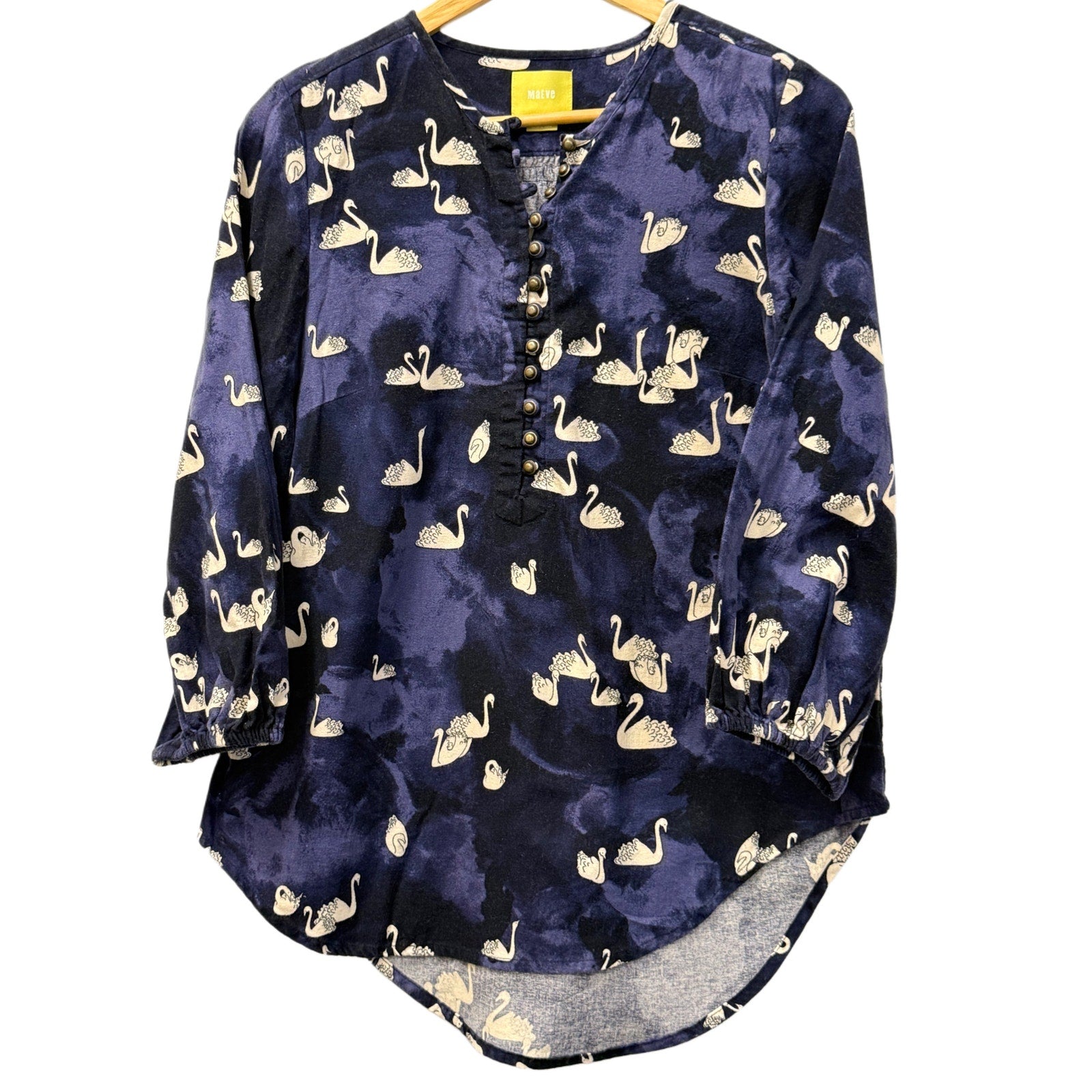 Maeve navy woman's shirt with white swans