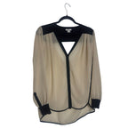 Bar III Sheer Colorblock Chiffon Blouse Beige Black XS
