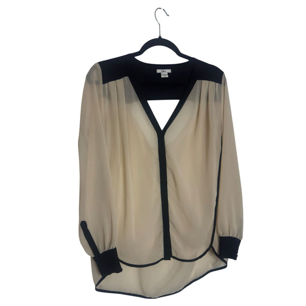 Bar III Sheer Colorblock Chiffon Blouse Beige Black XS