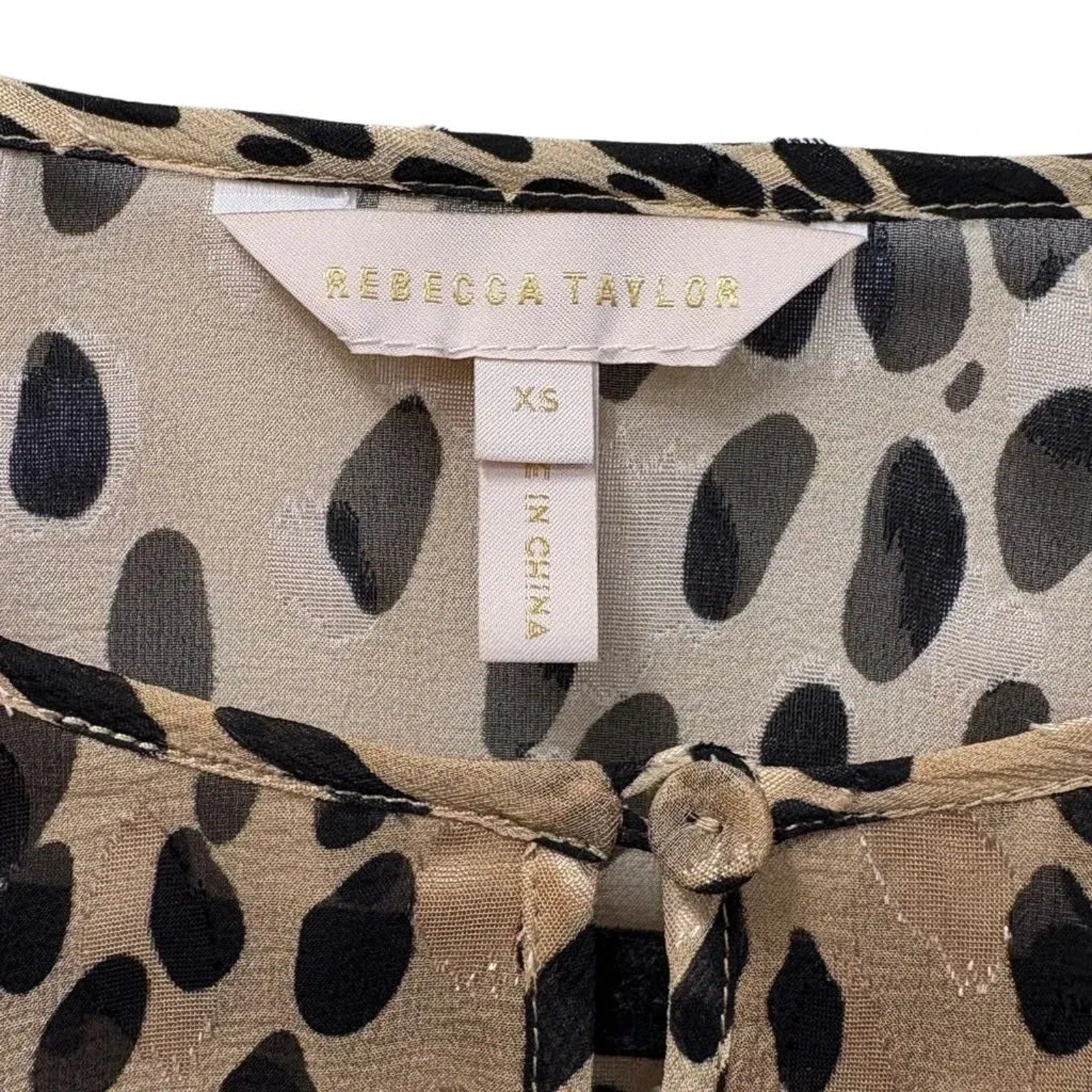 Rebecca Taylor Animal Print Ruffle Blouse Beige Black