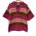 Zara Striped Open-Knit Polo Sweater Pink Brown