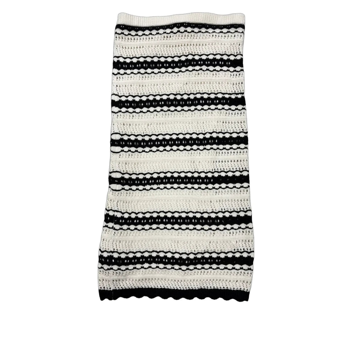 Cream & Black Striped Crochet Knit Midi Skirt M