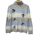 Ce Ce woman's sweater striped in blue white and grey with ski patterns size M