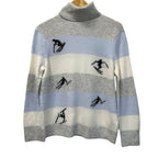 Ce Ce woman's sweater striped in blue white and grey with ski patterns size M