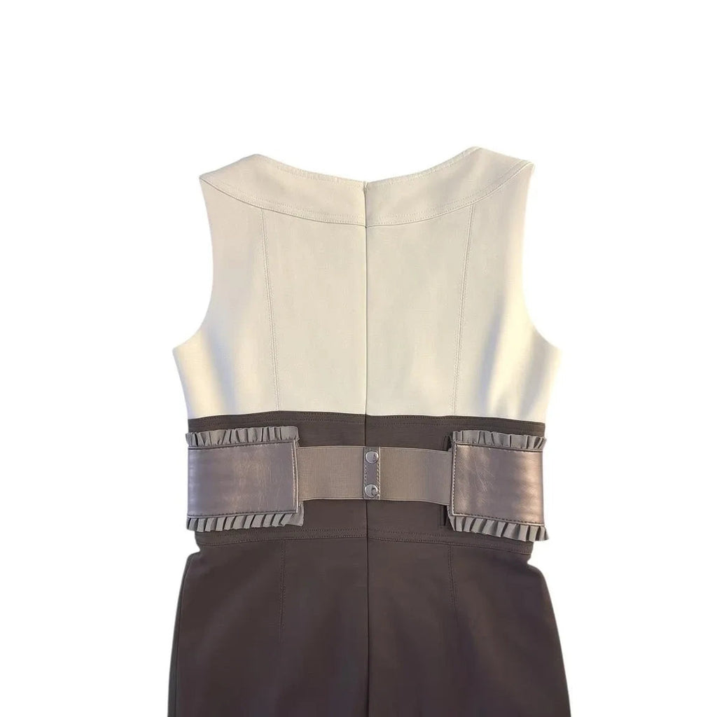 Kay Unger Color-Block Sheath Dress Faux Leather Belt