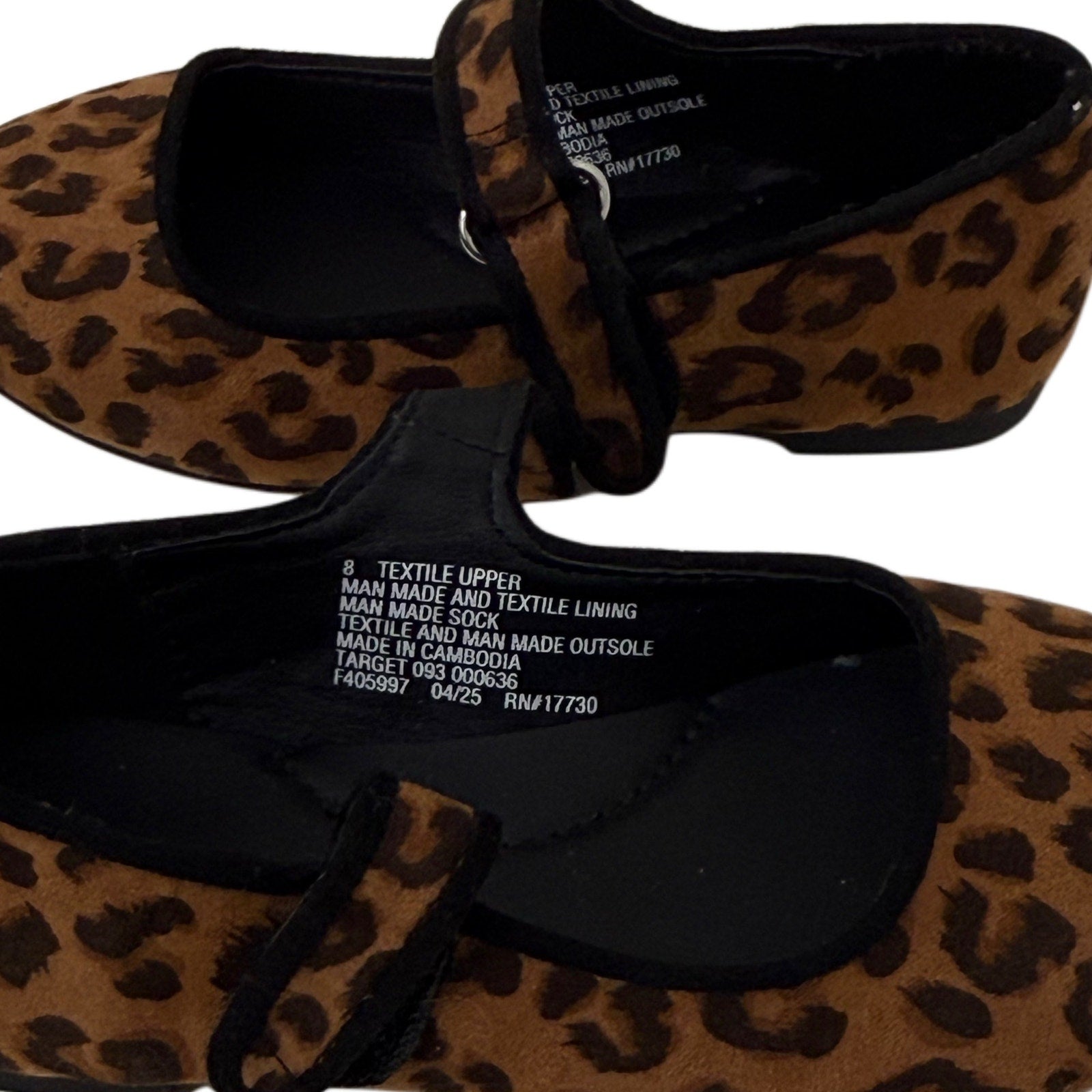 Leopard Print Mary Jane Ballet Flats Brown Black Size 8