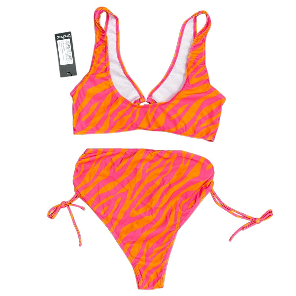 Boohoo Tummy Control Zebra O-Ring Bikini Set Pink
