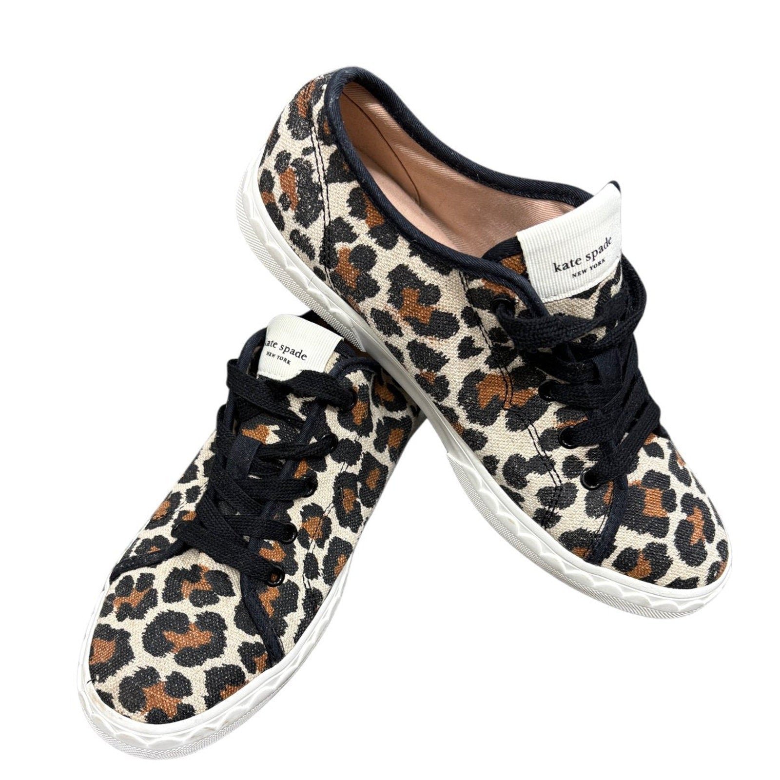Kate Spade New York Leopard Print Canvas Lace-Up Sneakers Size 7