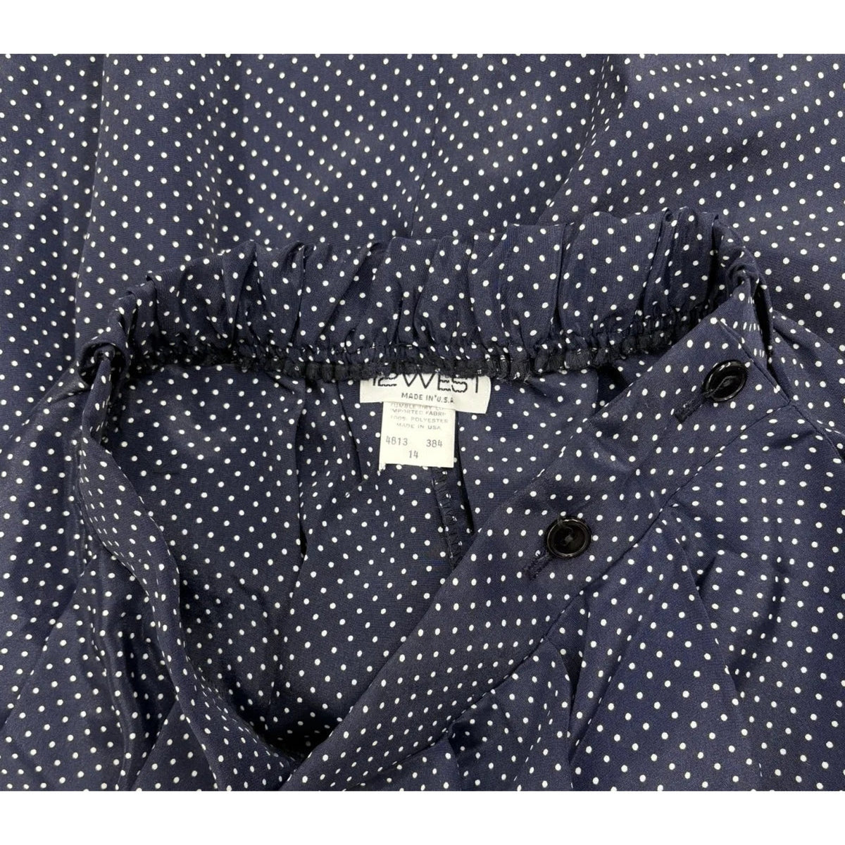Navy Blue Vintage Polka Dot Midi Skirt Pleated A-Line Tagged Size 14 (XS/S Actual Size)