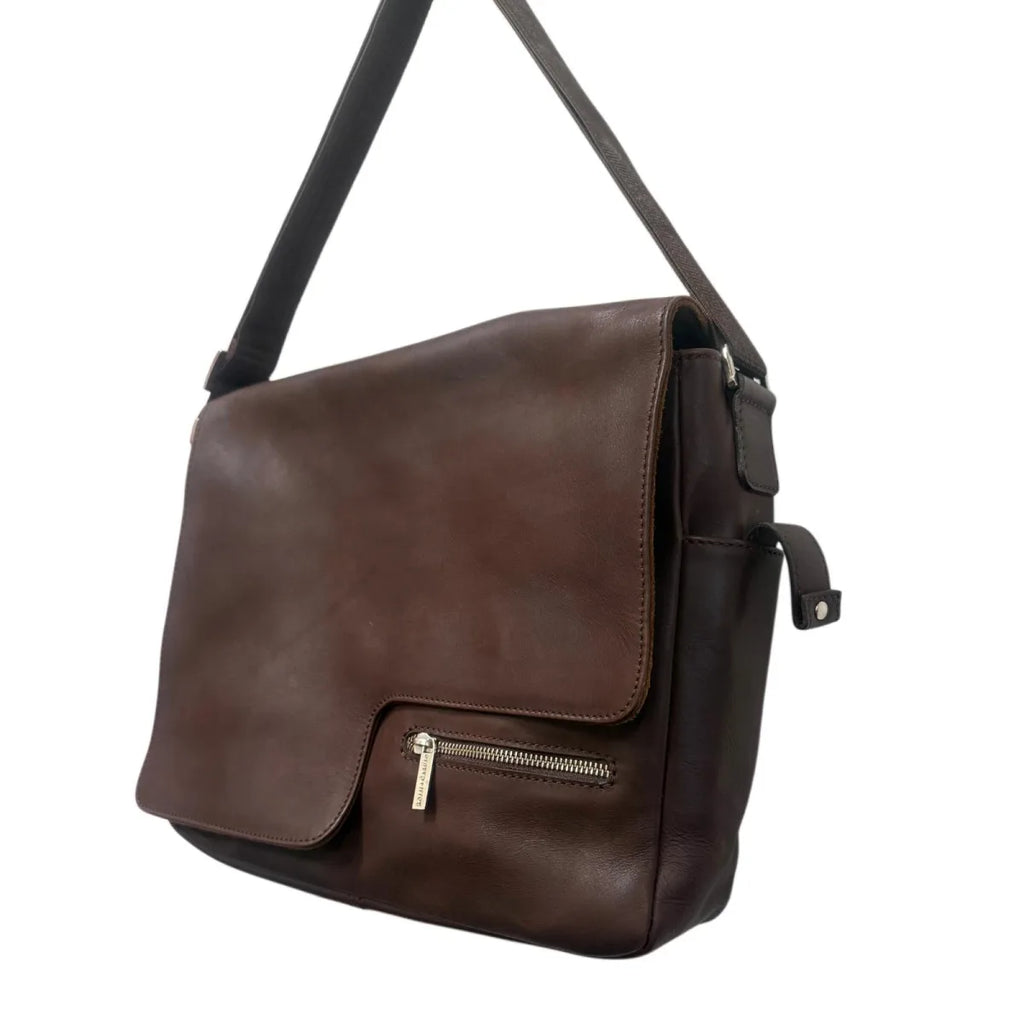 Rossi & Caruso Leather Messenger Bag Brown - front